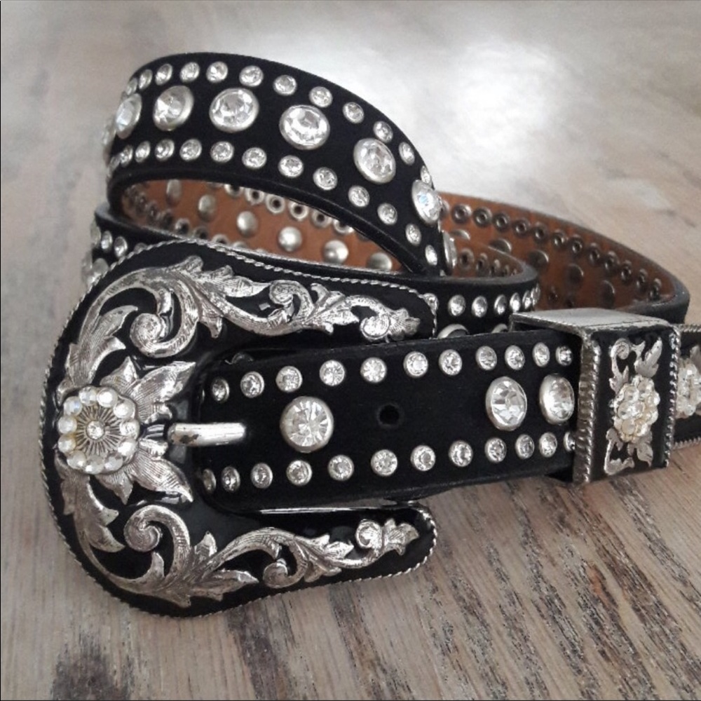 Nocona leather rhinestone studded western belt M